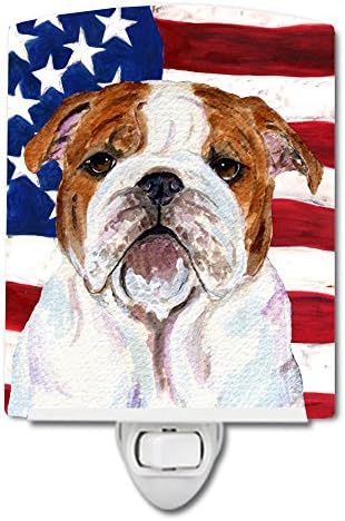 Carolin's Treasures SS4046CNL СЪЕДИНЕНИ Американски флаг с английски керамично ночником Bulldog, Компактен, сертифициран UL, идеални