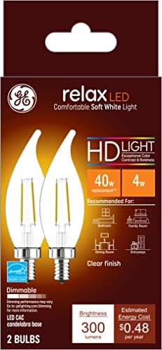Led крушки на GE Lighting Relax, Еквалайзер 40 W, Мека Бяла светлина с висока разделителна способност, Декоративни Лампи, Малко Основание