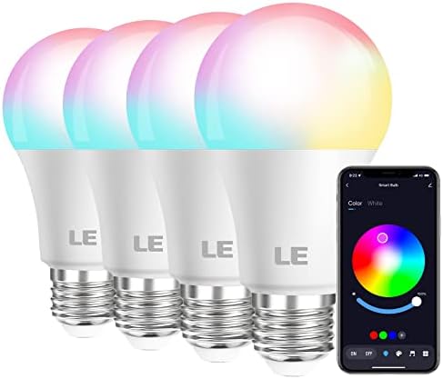 Крушки LE, които променят цвета, Интелигентна led крушка Bluetooth, Регулируема чрез приложение, което е равно на 60 W, Адаптивни бял цвят 2700 К-6500 К, RGB лампа A19 E26 за домашно па?