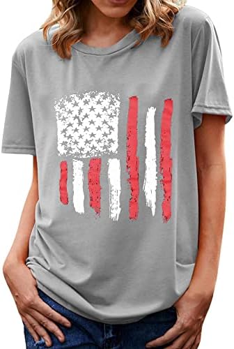 Летни Потници за Жени, с Кръгло деколте, Патриотични Ризи с Къс Ръкав на 4 Юли, Тениски с образа на Американския Флаг, Ден на Независимостта