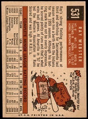 1959 Topps # 531 Рей Уебстър Кливланд Индианс (Бейзболна картичка) EX/MT Indians