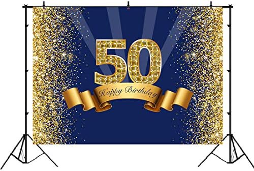 Честит 50-ти Рожден Ден на Фона на Тъмно-Син и Блестящ Златен Фон За Снимки Блестящи Възрастни Мъже Петдесет Години, Украса за Парти