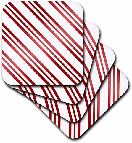3dRose CST_20398_4 Коледни Подложки за бонбони в лента на червени и бели Керамични плочки, комплект от 8