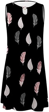 Женствена рокля в стил бохо 2023, Лятна Рокля Midi без ръкави с Цветен Принтом, Ежедневното женствена рокля с равен брой гласове-боя и Висока талия (02-Черен, S)