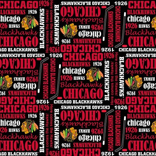 Памучен плат Chicago Blackhawks с Повтарящ се Модел и Надпис -Продава се The Yard