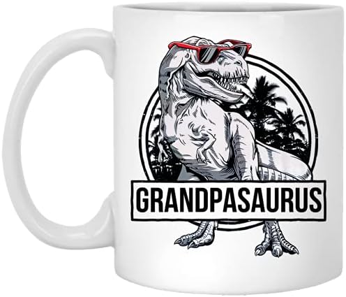 Чаша за дядо DATDesigns - Grandpasaurus T Rex, Чаша за дядовци с динозавром Grandpasaurus Saurus, за Ден На майката, Ден на бащата - Семейството кафеена чаша 11 грама, Бяла (FURBZWZIKS-11 грама)