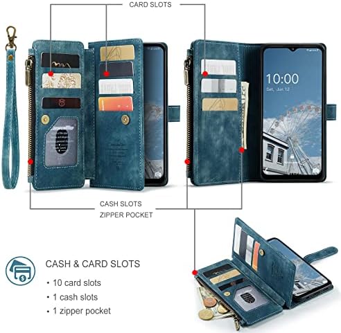 Калъф Samsung Galaxy A13 5G, една Чанта-портфейл за Samsung Galaxy A13 5G с Държач за карти, Стойка, Джоб на Магнитен цип, Лента на съвсем малък, Гривната, Кожен калъф-портфейл с панти ка