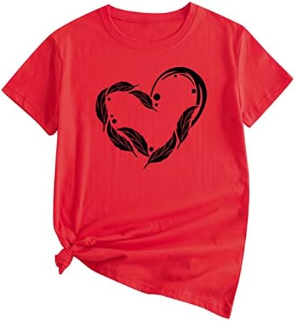 HGCCGDU, Основни Тениски Големи Размери за жените, Лятна Туника с Кръгло деколте и Принтом на Сърцето, с Къс ръкав, Блузи, Ежедневни Свободна Хубава Тениска за Момичета