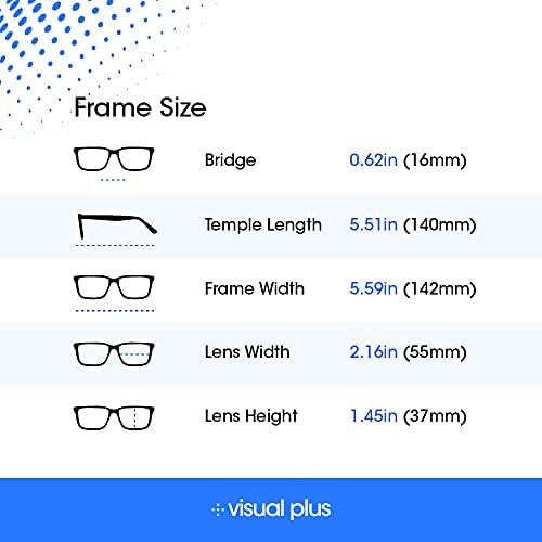 Правоъгълни очила за четене Visual Plus със защита от синя светлина за мъже и жени | Очила за компютър, игри, телевизор със защита от синя светлина (черен / син, силата на 1,7
