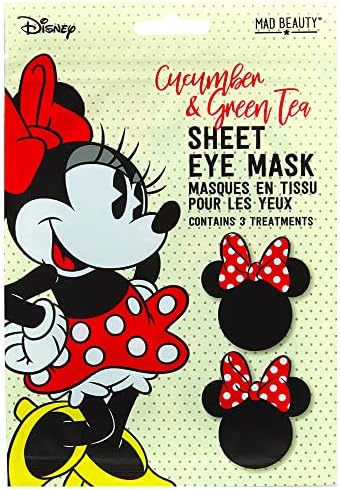 Маска за очи Mad Beauty Disney Minnie Mouse в 2 опаковки - Съдържа по 3 процедури на всяка опаковка с огуречно-зелен чай - Маска за очи за спа-процедури Pamper
