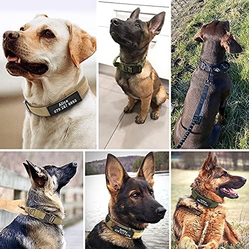 Персонализирани Военно-Тактически Нашийник за кучета с Дръжка, Лични бележки на Поръчка за Ходене на куче със Среден Размер (Камуфлаж,