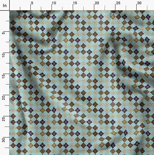 Плат за шиене от futon трикотаж Soimoi син цвят с принтом Argyle в клетката ширина 58 см