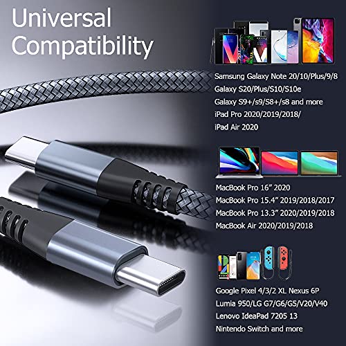 USB кабел C-USB C 10 фута 60 W, 3 опаковки USB кабел C, Кабел за зареждане PD Type C, Бързо зареждане, която е Съвместима с MacBook Pro
