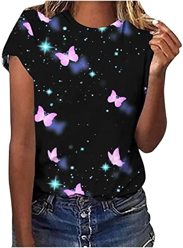 Тениска Дамска Лятна Есенна Дрехи с Къс Ръкав Памучен С Кръгло Деколте Основна Блуза за Почивка Риза за Момичета X0 X0