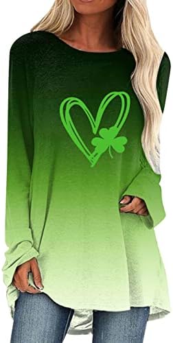 Ризата на Деня на Св. Патрик, Дамски Ежедневни Ризи с Принтом Ирландски Сърца и Любов, Блуза С Дълъг Ръкав Свободно, Намаляване, Зелена