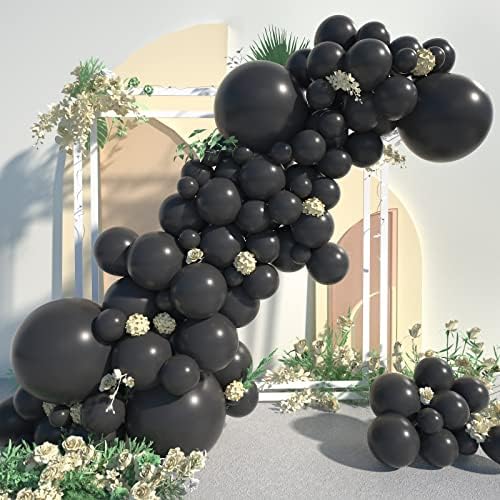 Арка-Венец от черни балони CACOLULU - 120шт 18+12+10+5 -Инчов Комплект Арка от Черни Латексови Балони, Комплект Черни Балони с Различни