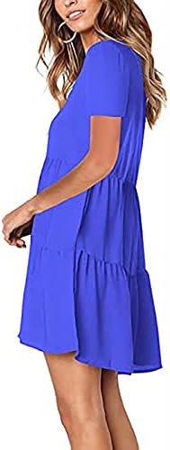 Летни рокли lcziwo за Жени 2023, Модни Обикновена Мини-Тениски с V-образно деколте и Къс Ръкав Трапецовидна Форма, Основни Рокли-Ризи