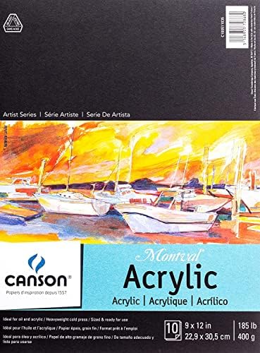 Акрилна хартия Canson Artist Series, Сгъваема Бележник, 9x12 инча, 10 Листа (185 кг / 400 гр.) - Хартия за рисуване за възрастни и ученици