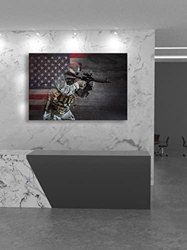 Ретро Печат върху Платно с Образа на Американския Хартата на стената на САЩ, Печат на Плакати с американския Флаг на стената Армия от
