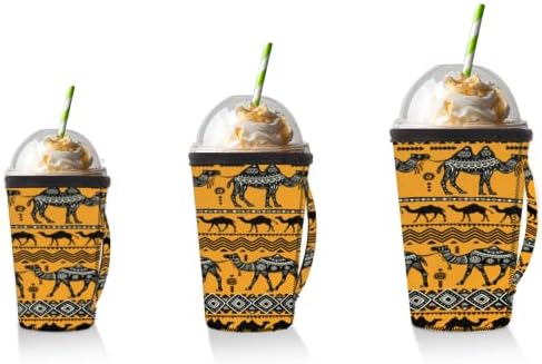 Многократно Кафе ръкав Camels Ethnic с лед с дръжка от Неопрен за Напитки, кафе лате, Чай, Напитки, Бира (18-32 унция)