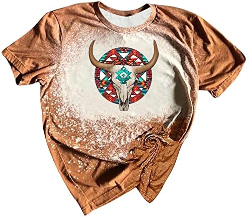 Ацтекские Графични Избелени Блузи за Жени, Западна Реколта Тениска с Етнически Принтом Тениска-Коса, Свободно Намаляване, Блуза с Кръгло