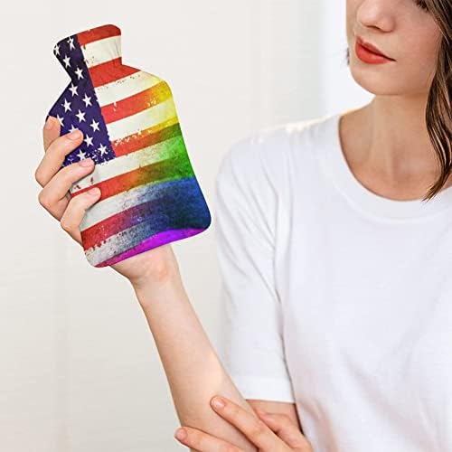 Бутилка за Гореща Вода с Флага на гей-Америка ЛГБТ 1000 мл, Скъпа Мека Чанта за Впръскване на Вода, Топло за Ръце, Топли Подаръци за