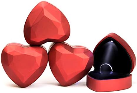 discountstore145 Идеалната кутия за пръстени, лесно се побира в джоба или чантата си Подарък кутия за бижута във форма на сърце, Led