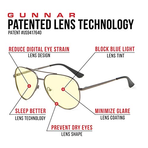 GUNNAR - Очила за игри и компютри от премиум-клас - Блокира 65% синя светлина - Маверик, Оръжеен метал, Кехлибарен оттенък