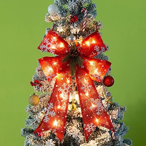 CCINEE Лък на Коледното дървото, 22-инчов led Светлини, Лък, Декоративни Панделки с Снежинкой и борови Копче за Украса Венец, Врати,