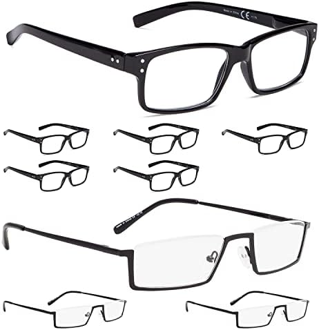 LUR 6 опаковки класически очила за четене + 3 опаковки на метални очила за четене в полукръгла рамка (общо 9 двойки ридеров + 0,50)