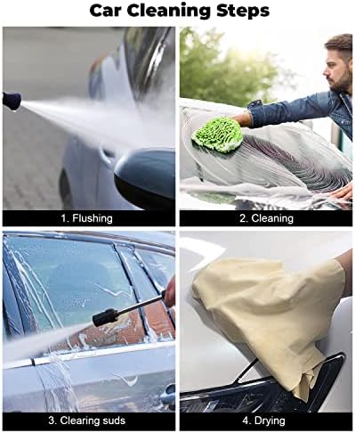 NOUTAIU 2 бр. Ръкавици за миене на колата от микрофибър с 1 бр. естествен замшевой кърпа за автомобил, Супер Впитывающая способност,