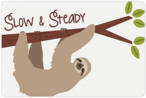 Подложка за домашни любимци Ambesonne Ленивец за храна и вода, Австралийски Бозайник на Дивата Природа в Карикатура стил на Клона на
