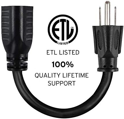 Удължителен кабел за захранване Etekcity, Къс Кабел, За да пести място в контакта, 3 клипса, 16AWG 13A, посочен ETL (4 опаковки, 8 инча,