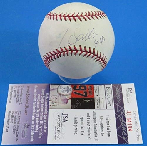 Бейзболен клуб Такаши Сайто с автограф Oml ~ La Dodgers ~ Jsa U34194 - Бейзболни топки с автографи
