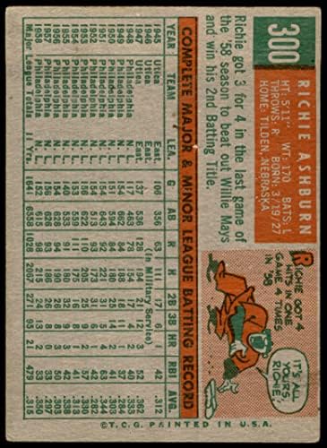 1959 Topps 300 Ричи Эшберн Филаделфия Филис (Бейзболна картичка) VG Phillies