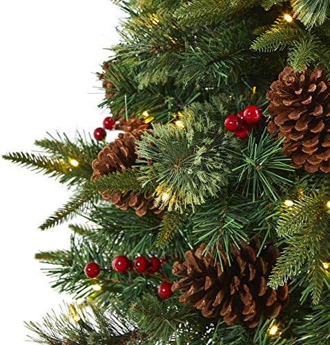 4 фута. Изкуствено Коледно дърво от бор, шишарки и плодове в Декоративни урне