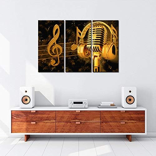 Biuteawal - Музикални Художествени Картини, Стенно Изкуство, Златен Метален Микрофон и Слушалки, Картина върху платно с принтом в стил