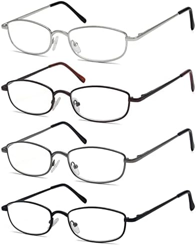 Eyekepper, 4 опаковки очила за четене, мъжки и дамски очила в метални рамки, правоъгълни ридеры + 2,75