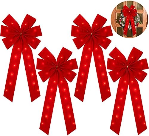 Geosar 21,6x9,8 Инча Коледни led Червени Панделки Коледен Венец Панделки led Коледни Декорации с Кнопочной Единица за Коледната Украса
