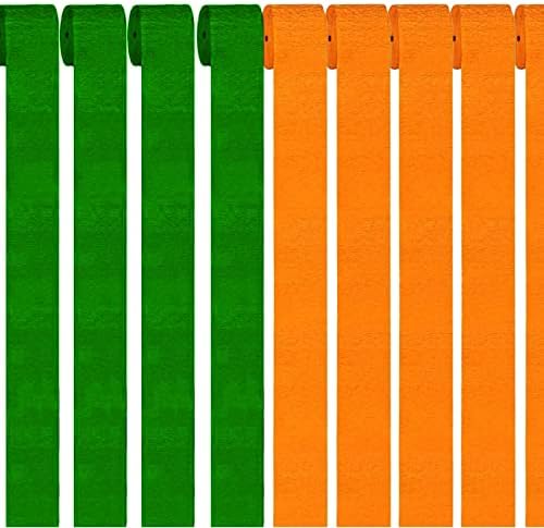 81 Нозете на Тъмно-зелените и Оранжево Празнични ленти, 6 Ролки Тъмно зелени и Оранжеви Ленти от гофрирана хартия За Декорация