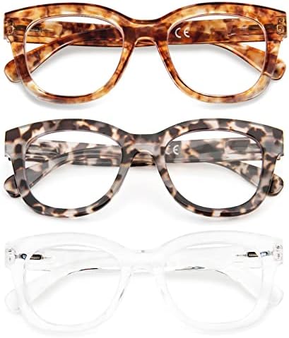 KoKoBin 3-Pack Извънгабаритни Ретро Очила за четене за жени, Блокиране на Синя светлина, Удобни Очила за четене в Цветен Стилни рамки