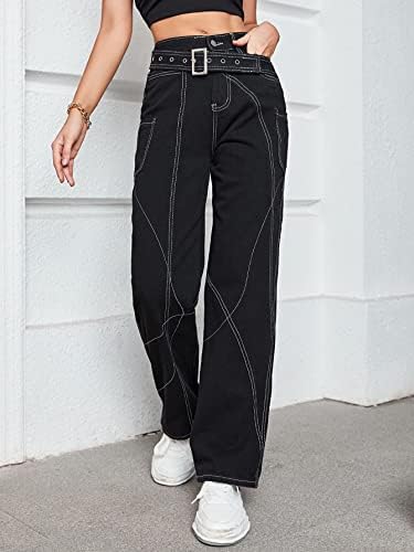 Дамски панталони AIUKE с висока талия и джобове, Широки панталони с колан, Дамски панталони (Цвят: черен Размер: X-Large)