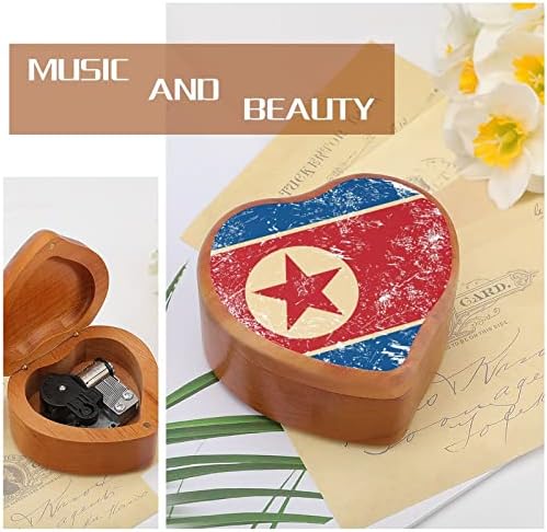 Музикалното Ковчег с ретро Флага на Северна Корея във Формата На Сърце, Музикални Кутии, Реколта Дървена Кутия за Подарък