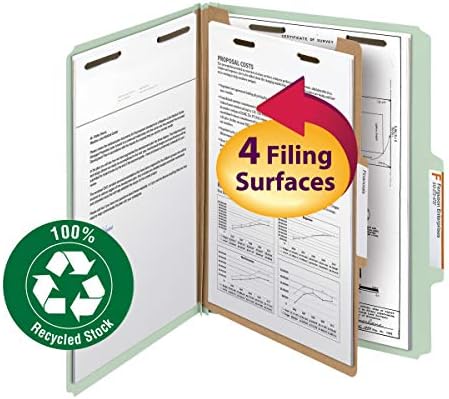 Папка за класификация на файлове Smead от рециклирана хартия, картон, 1 Разделител, разширяване на 2 инча, Размер на букви, Сиво