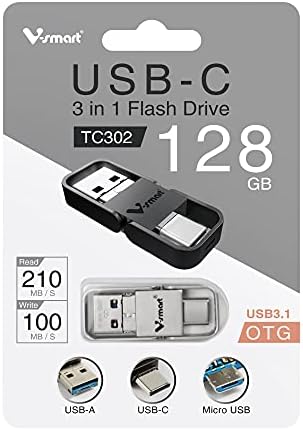 Флаш памет V-smart TC-302 USB 3.0 Type C | 3 в 1 USB C, A USB, Micro USB | Високоскоростна флаш-памет OTG за смартфони, таблети, Нов
