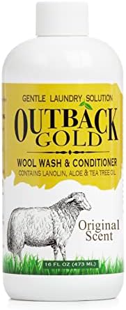 Outback Gold Wool Wash, 16 унции, Оригинален аромат, миещи деликатеси на растителна основа, овча кожа, Коприна, Бебешки неща, Мек течен
