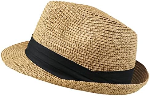 Детско-Слама фетровая шапка-За момчета-Солнцезащитная Плажна шапка с гъвкави полета-Панама-Джаз фетровая шапка-Кубинската шапка (20,5