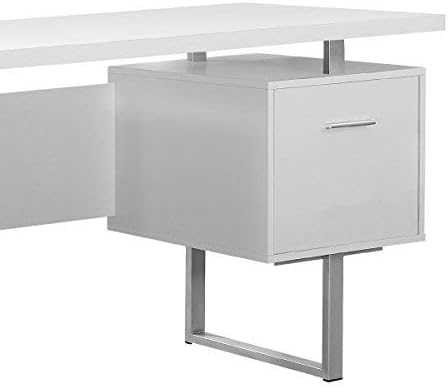 Офис бюро Monarch Specialties от бял кух метал /сребърен цвят, 60 см