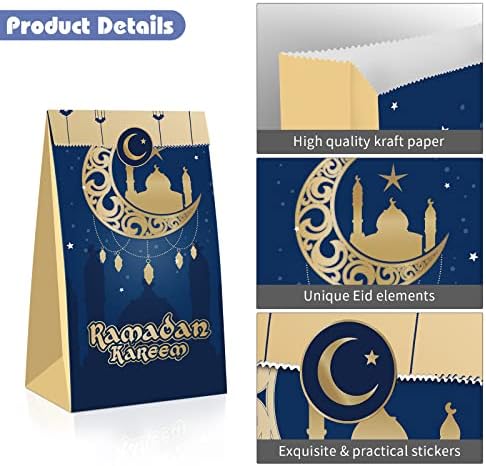 ADXCO 24 Бр. Хартиени Опаковки за шоколадови бонбони Eid Mubarak на Goodie със Стикери, 4 Стила, Чанти за партита Eid Mubarak, Чанти за Предложения, Подаръци Пакети за Партита Eid