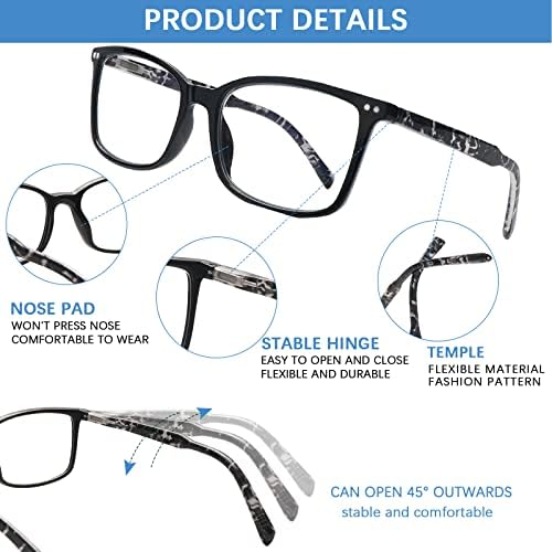 COJWIS 5 Опаковки Очила за четене за Жени, Стилни Сини Светозащитные Точки От Напрежение в очите, белите Дробове Компютърни Ридеры, Пружинни